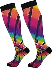 [ODAWA] Tie Dye Soft Warm Non-Slip Winter Home Socks Long Socks Circulation Long Socks for Athletic Running