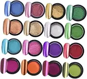 Healvian 16 Nail Mirror Powder Manicure Powder Dust Glitter Nail Dip Powder Optical Metal Powder Plating Sequins Pigment