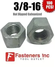 (Qty 100) 3/8-16 Low Carbon Grade 2 Finished Hex Nuts Hot Dipped Galvanized