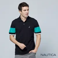 在飛比找Yahoo奇摩購物中心優惠-Nautica 男裝 跳色拼接袖短袖POLO衫-黑色