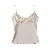 Plain Lace Trim Crop Cami Top Almond - M