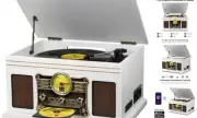 Bluetooth Record Player 10 in 1, 3-Speed Turntable for Vinyl with White