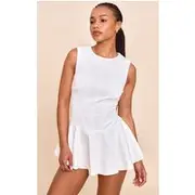 Petite White Cotton Peplum Skort Playsuit, White