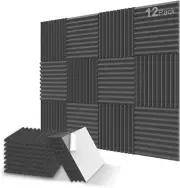 12 Pack Sound Proof Foam Panels, 1" X 12" X 12" Self-Adhesive Acoustic Foam Pane