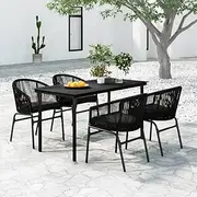 Kitchen Chairs Furniture Set, Balcony Furniture with Table, 5 Piece Garden Dining Set for Porch, Poolside, Deck, Garden, 140 x 70 x 74 cm, Black