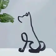 TTYGRHQ Metal Dog Minimalist Art Wall Sculpture, Abstract Simple Metal Wire Art Sculpture Geometric Dog Statues Drawing Art Statue Ornament Wall Art Decoration for Home Office Desktop Decor