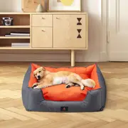 Petzly Orthopedic Dog Bed Pet Calming Sofa Beds Removable Grey&Orange X Large