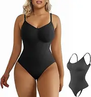 [SHAPERX] Shapewear for Women Tummy Control Sculpting Thong Control V-Neck Corset Bodysuit