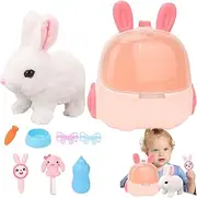 Hopping Bunny Toy – Interactive Electronic Plush Animal for Kids | Fun Pet Feeding Toy Kit for Boys and Girls | Soft Walking Bunny Rabbit Toy for Imaginative and Educational Playtime
