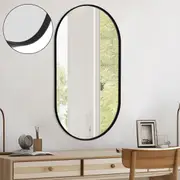 ACA Bathroom Oval Wall Mirror Bevel Edge Frame Mirror Black Aluminium Make Up Hung Decor Corridor 50x90CM