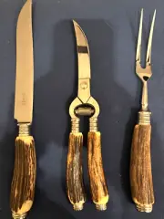*NEW* Anton Wingen Solingen Rostfrei German 3pc Carving Set Stag Antler Handles