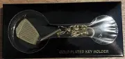 Vtg Golf Club Key Ring FOB Chain Gold Color Metal Golf Wedge Style Holder NIB