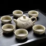 Ceramic Tea Set, Portable Home Tea Set with teapot, Tea Cup, Suitable for Shops, Homes, Outdoors and Offices S76 (Teapot + 6 Tea Cups)