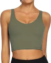 [Lemedy] Women Sports Bra Longline Crop Tank Top Padded Workout Running Yoga