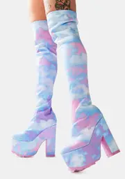 [Y.R.U.] Labyrinth Pastel Cloud Thigh High Platform Boots