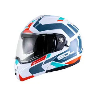 【SOL Helmets】SM-6P複合可掀式安全帽 (前衛者_白/藍橘) ｜ SOL安全帽官方商城