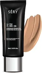 SERY Satin Flawless Longwear Foundation| Velvety finish, Medium coverage, Light Weight , Oil free Moisturizing effect, UVA-UVB filters, Suitable For All Skin Types| Light Medium, 30 ml