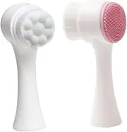 OATIPHO Double Sided Facial Brush for Skin Cleansing Soft Synthetic Hair Manual Cleansing Tool Handheld Pink Brush for Gentle Exfoliation and Dead Skin Removal