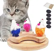 Cat Turntable Toy - Wooden Cat Rolling Track Toy Mice | Kitten Mice & Animals Hunting Toys for Exercise and Boredom Relief