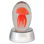 Small Orange Glass Jellyfish 3" Glow In The Dark Paperweight w/ RGB LED Stand