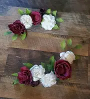 2PC Maroon Burgundy White Wedding Cake Flower Artificial Sola Wood Garland Decor