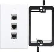 YOEMELY RJ45 Wall Plate 3 Port, 1 Gang Cat7 Keystone With Female to Female Coupler and Bracket for Ethernet Cable System (White, 1 Pack)