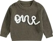 [MAHUAOYIXI] Baby Autumn Pullover Birthday Pullover One Embroidery Pullover First Birthday Rib Knit Jumper Baby 1st Birthday Knitted Jumper Long Sleeve Flowers Letter Pullover, Grün-a, 9-12 Months
