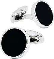 [Jonwo] Classic Round Black Cufflinks for Men Lady Dress In Gift Case Round Silver Men's Cufflinks Jewelry Set for Wedding Anniversary Business Party Events Tuxedo French Shirt, 16 mm/0.63 Inch,