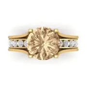 2.8 Round Cut Yellow Moissanite Promise Bridal Band set Sliding 14k Yellow Gold