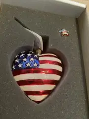 Christopher Radko Ornament And Pin Brave Heart American Flag- New with Tag