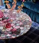 Pink Agate Stone Top Coffee Table, Handmade Furniture, Living Room Furniture