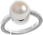 [DINJEWEL] 4.50 Carat Natural Pearl Original Certified Moti Adjustable Astrological panchhdhaatu/Ashtadhatu Silver Plated Ring for Men and Women, Sterling Silver, Pearl, White