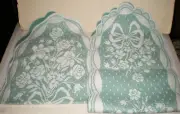 2 WHITE LACE OVER MINT GREEN TABLE RUNNERS FLOWERS & BOWS 54 X 13 36 X 13 NWT