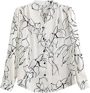 [DSAoTeng] Women's V-Neck Button Down Long Sleeve Printed Chiffon Shirts-Casual Fashion Bohemian Floral Style Loose Blouse Top for Daily Wear