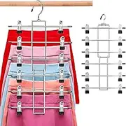 2 Pack Pants Hangers, Trouser Hanger-6 Tiers Skirt Hangers with Clips, Space Saving Hanger Hanging Closet Organizer with 360°Swivel Hook, Metal Pants Clothes Hanger for Heavy Duty