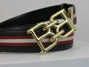 BALLY B CHAIN GOLD BUCKLE ADJUSTABLE BLACK CROC LEATHER WEB BELT 105 42 GIFT BOX