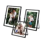 Glass Picture Frame Set of 3, Black Simple Metal Geometric Photo Frame with