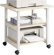 Printer Stand,3 Layers Under Desk Printer Stand,with Wheels Wood Storage Shelves,for Desk Home Office(Yellow,60x48x53cm)