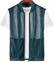 [HEYDHSDC] Mens Summer Mesh Fishing Vests Multi-Pocket Outdoor Work Big Size Zipper Jacket Stripe Hiking Vest
