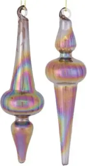 Melrose 12 Count Purple and Bronze Iridescent Glass Christmas Finial Drop Orname