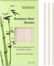 Disposable Straws, 200 Pieces Long 7.8 Inch Bamboo Fiber Straws, Biodegradable Sustainable Straws are an Excellent Eco-Friendly Alternative to Plastic Straws, Great for Cocktails, Cold Beverages