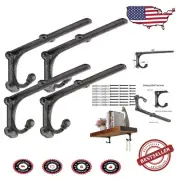 Rustic 8-Inch Cast Iron Shelf Brackets with Hooks for Stylish Homes - 4 Pack