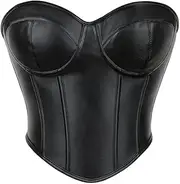 [OFFSUM] Women's Sexy Corset - Fashion Leather Adjustable Solid Color Crop Top Strapless Backless Waist Trainer Lingerie Party Club Summer Clothing