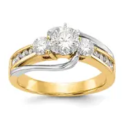 14K Two tone 3 Stone Diamond Peg Set CZ Engagement Ring