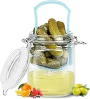 2 Pack Glass Pickle Jar with Strainer, 25oz Pickle Container With Pickle Holder Keeper Lifter, Pickle Storage Flip Jar with Leak Proof Airtight Lid for Olives, Gherkins, Sliced Pickles