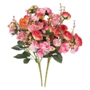 2Pcs 7 Branch 21 Heads Artificial Silk Rose Flower with Stem for Decor, Pink