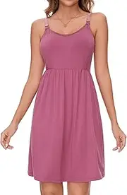 [Sosolism] Nursing Nightwear with Built in Bra Sleeveless Lace Breastfeeding Nightgown Summer Maternity Pregnancy Nightie for Women