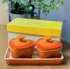 Le Creuset Petite Ramekin D'Amour Set of 2 Heart shaped Cocotte orange with Tray