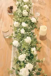 5.91FT Artificial Eucalyptus Garland with Flowers, Fake Rose Gypsophila Garland,