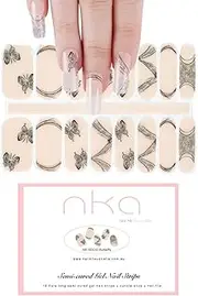 NKA Semi Cured Gel Nail Polish Strip-16 Extra Long Double Ended Nail Wraps-UV Lamp Curing Nail Stickers-Butterfly